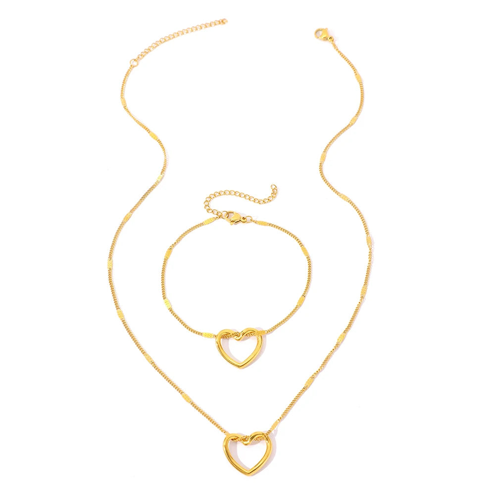 Novelty Twisted Heart Light Luxury High-end Sense Gold Silver Women Necklace Bracelet Jewelry Set