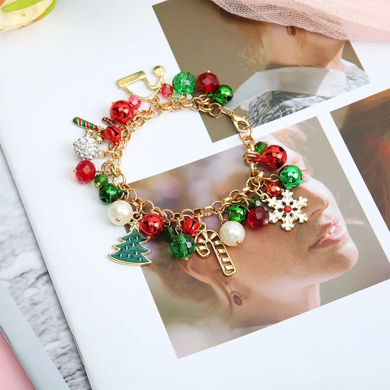 Jingle Bell Beaded Adjustable Christmas Charm Gold Women Girls Kids Bangle Bracelet Jewelry Gift