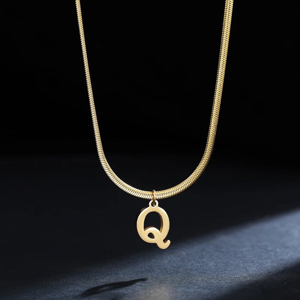 A-Z Alphabet Gold Stainless Steel Pendant Women Snake Chain Initial Letter Necklace Fall Jewelry