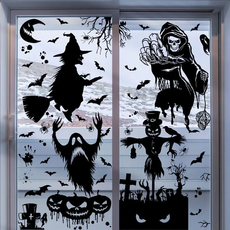 Black Halloween Home Decor Skeleton Hand Pumpkin Ghost Party Scar Mouth Wall Door Wall Sticker