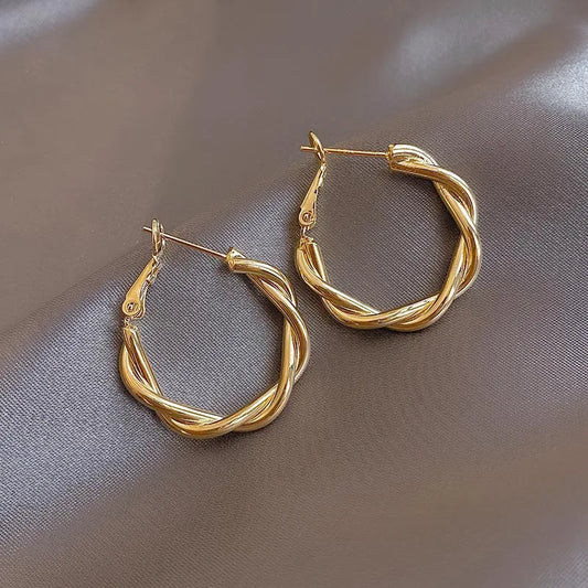 Simple Vintage Circle Round Minimalist Twisted C-shape Gold Silver Hoop Women Earrings Jewelry Gifts