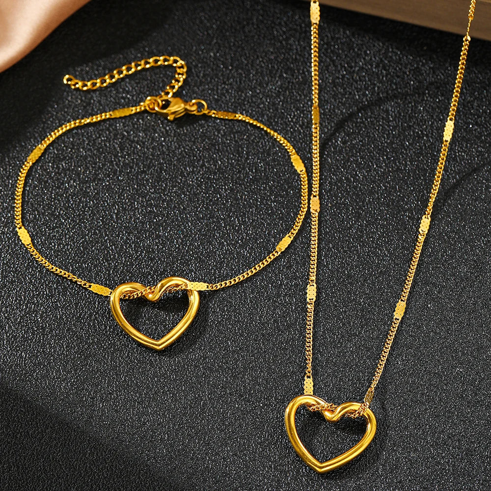 Novelty Twisted Heart Light Luxury High-end Sense Gold Silver Women Necklace Bracelet Jewelry Set