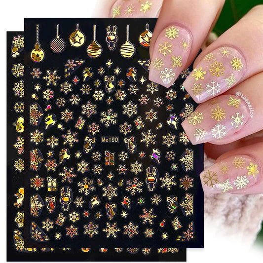 1PC Christmas Tree 3D New Year Decorations Laser Snowflake Fall Nail Stickers Press on Nails Decal