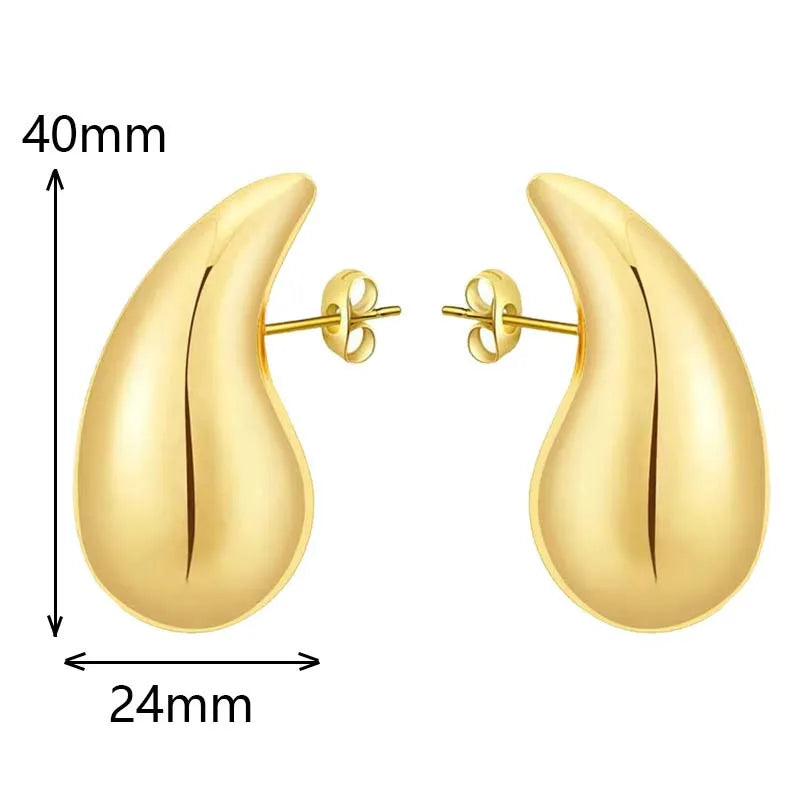 Vintage Fashion Metal Glossy Thick Chunky Teardrop Waterdrop Stud Gold Silver Women Earrings Gifts