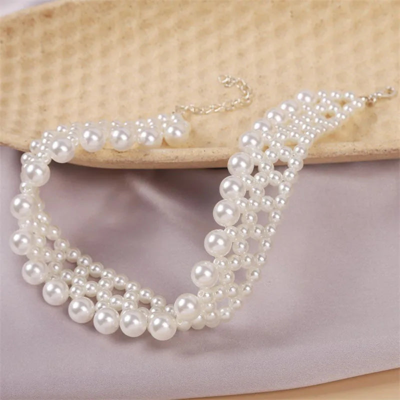 Bohemian Europe Fashion Luxury Pearl Clavicle Chain Long Layered Pearl Women Necklace Choker Gift