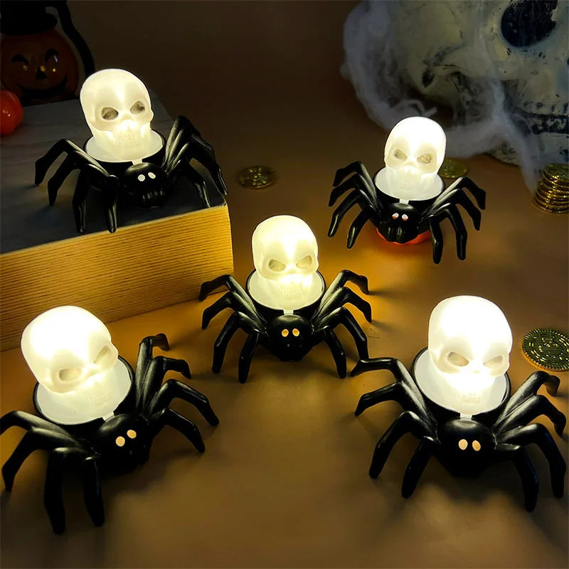 Halloween LED Candle Light Plastic Spider Skull Lamp Horror Props Home Bar Haunted House Party Decor