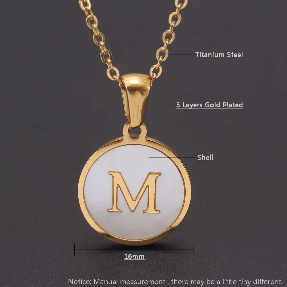 Fashion Shell A-Z 26 Alphabet Letters Pendant Necklace Women Round Chain Fall Jewelry Simple Design