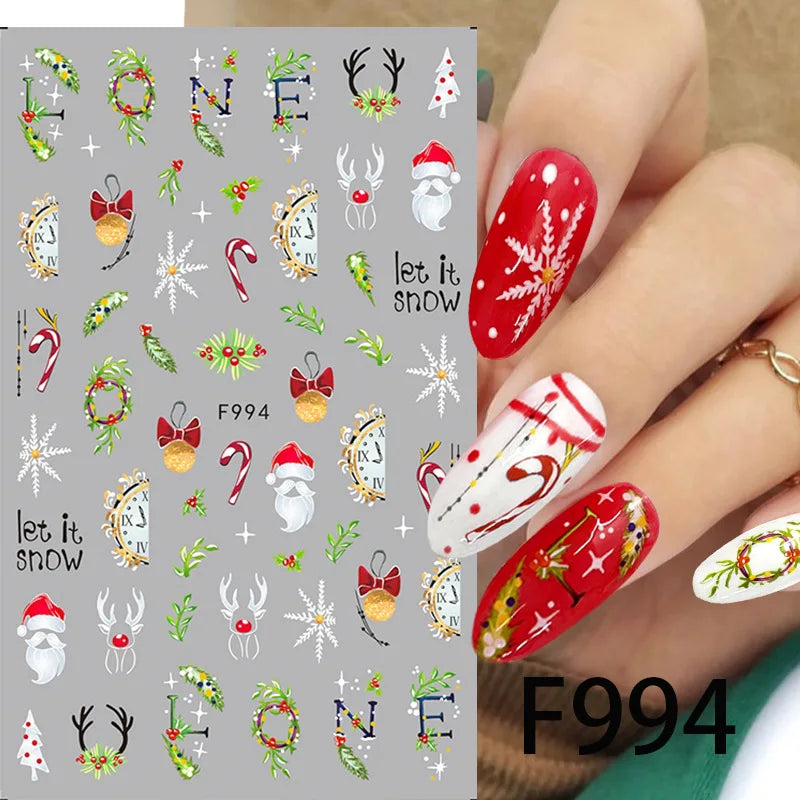 Cartoon 3D Santa Claus Snowman Christmas Relief Snowflakes Leaves Fall Nail Art Decoration Stickers