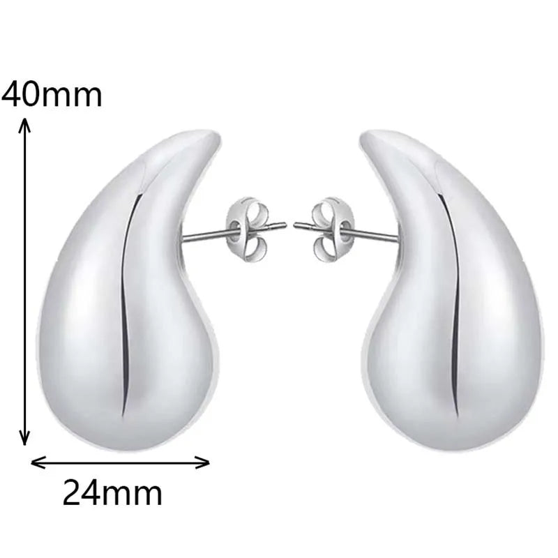 Vintage Fashion Metal Glossy Thick Chunky Teardrop Waterdrop Stud Gold Silver Women Earrings Gifts