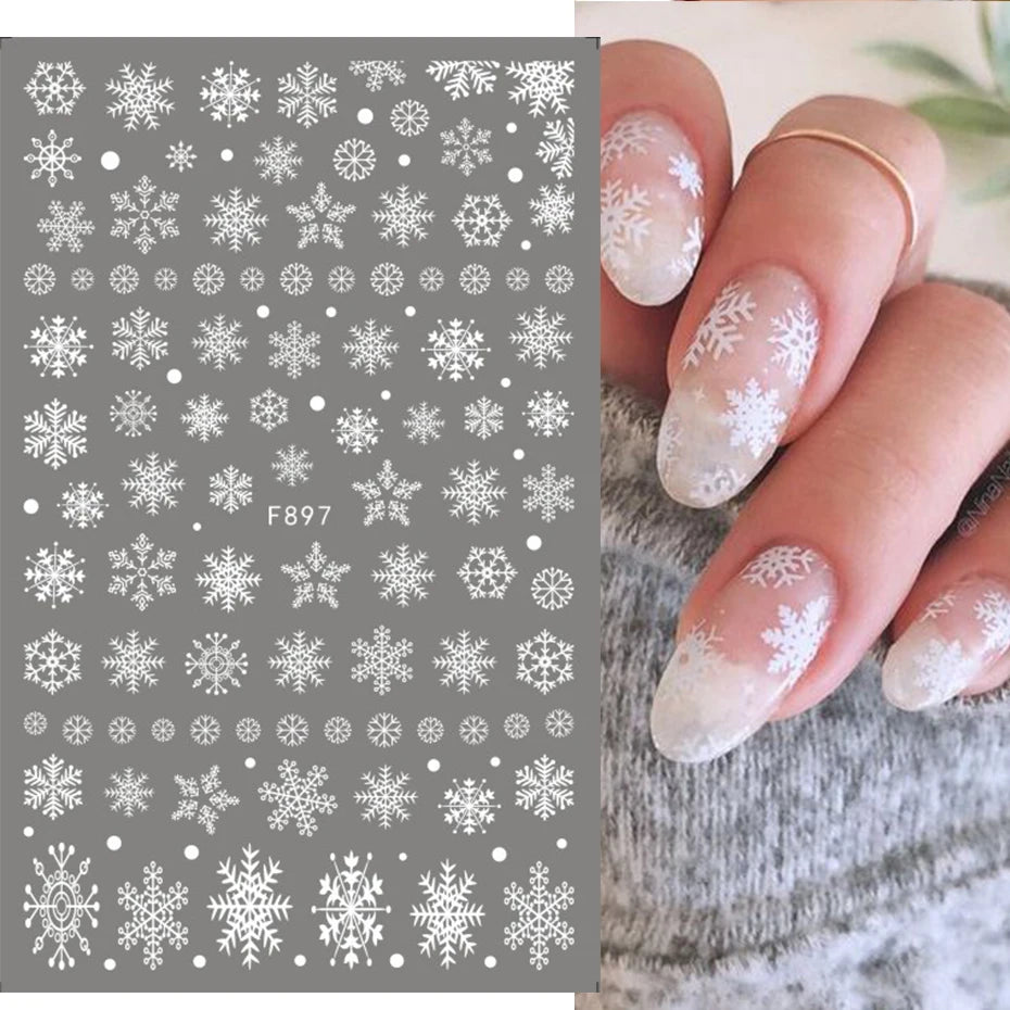 3D Snowflake White Christmas Designs Geometric Lines Foils Fall Nail Decorations Stickers Art Decals