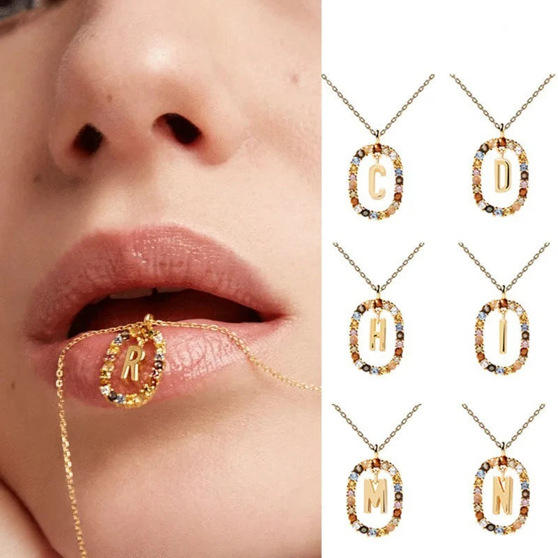 Hot Selling Gold Color Zircon Long Necklace 26 English A-Z Letter Pendant Exquisite Fall Jewelry