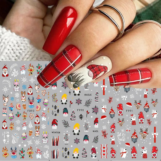 Cartoon 3D Santa Claus Snowman Christmas Relief Snowflakes Leaves Fall Nail Art Decoration Stickers