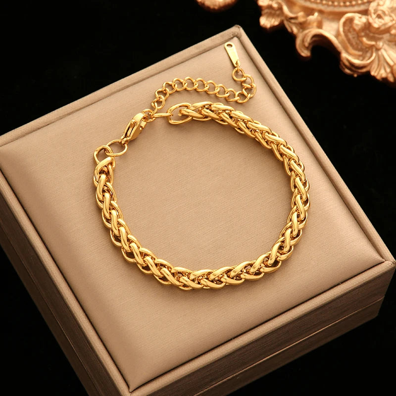 Gold Chains Necklace Bracelet Jewelry Set Women Collar Bijoux Gift