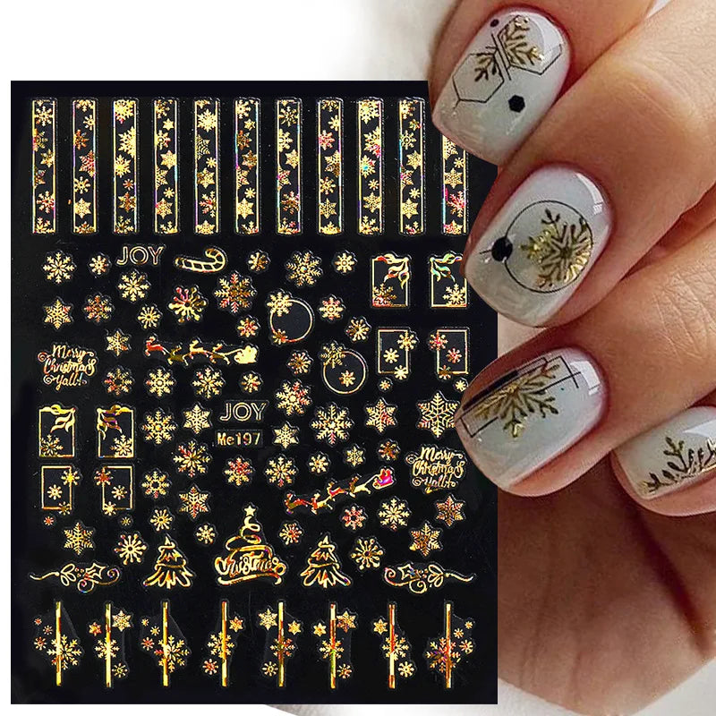 1PC Christmas Tree 3D New Year Decorations Laser Snowflake Fall Nail Stickers Press on Nails Decal