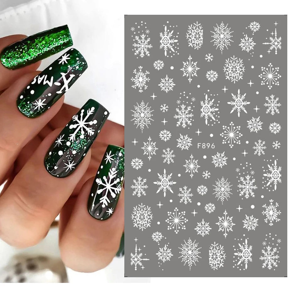 3D Snowflake White Christmas Designs Geometric Lines Foils Fall Nail Decorations Stickers Art Decals