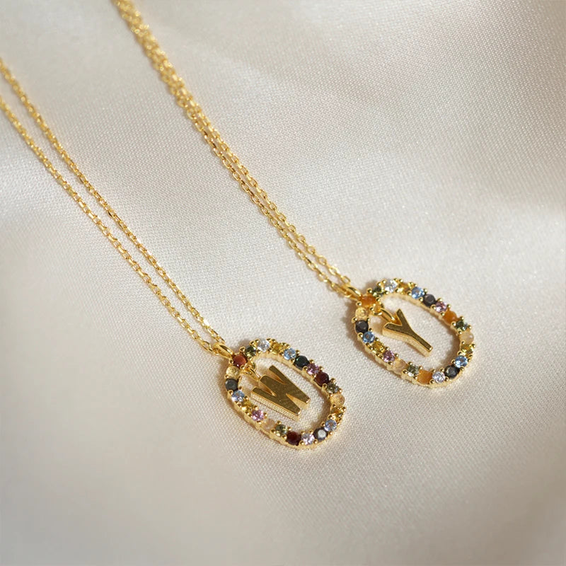 Hot Selling Gold Color Zircon Long Necklace 26 English A-Z Letter Pendant Exquisite Fall Jewelry