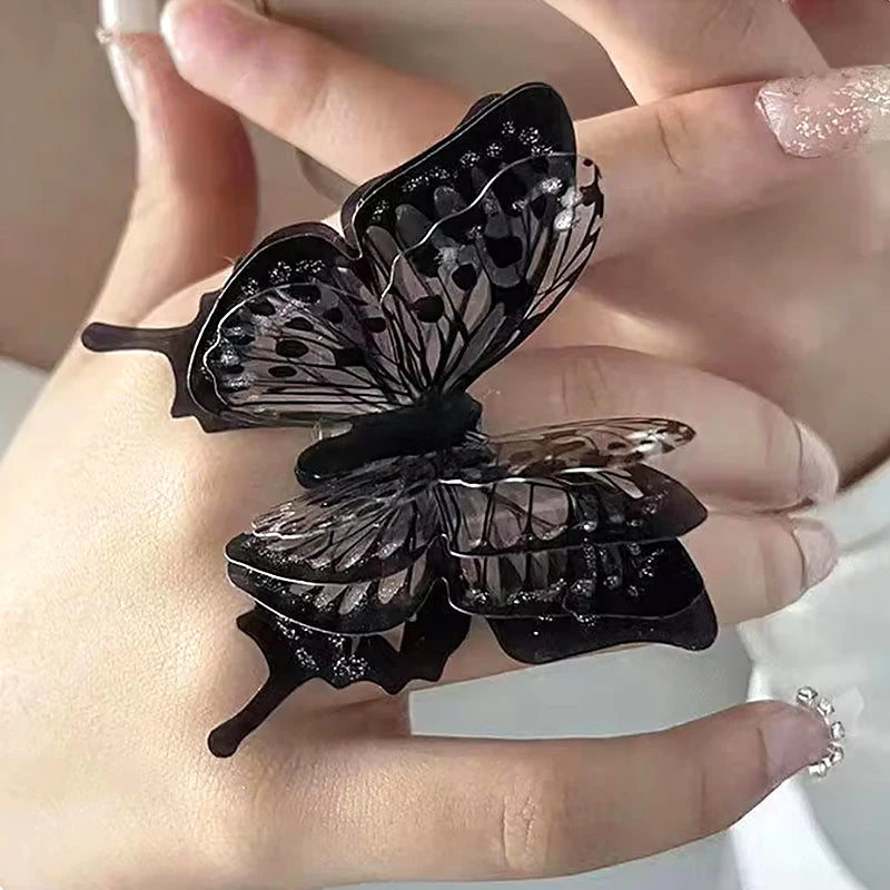 Punk 3D Large Butterfly Women Fashion Exaggerated Adjustable Gothic Rings Halloween Fall Jewelry