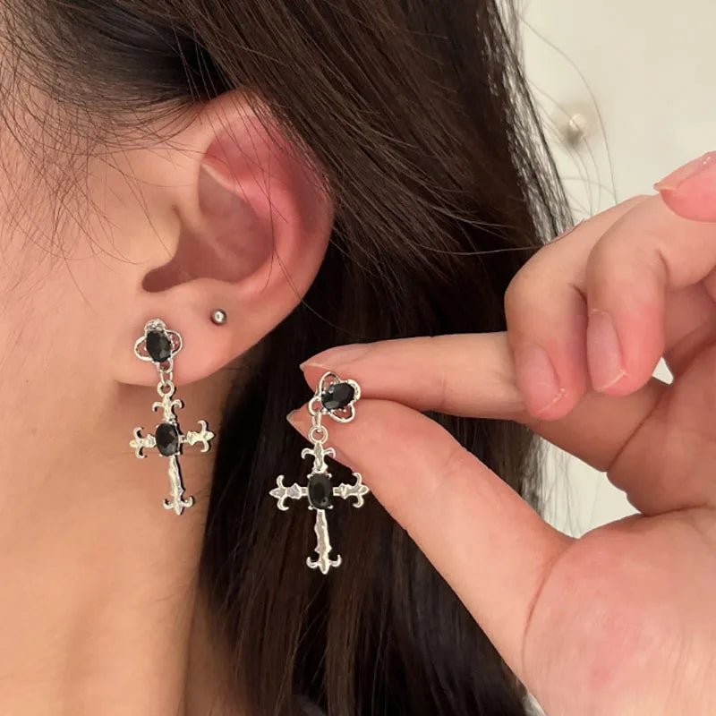 Gothic Cross Black Drill Drop Earring Women Punk Halloween Creativity Fashion Gorgeous Fall Jewelry