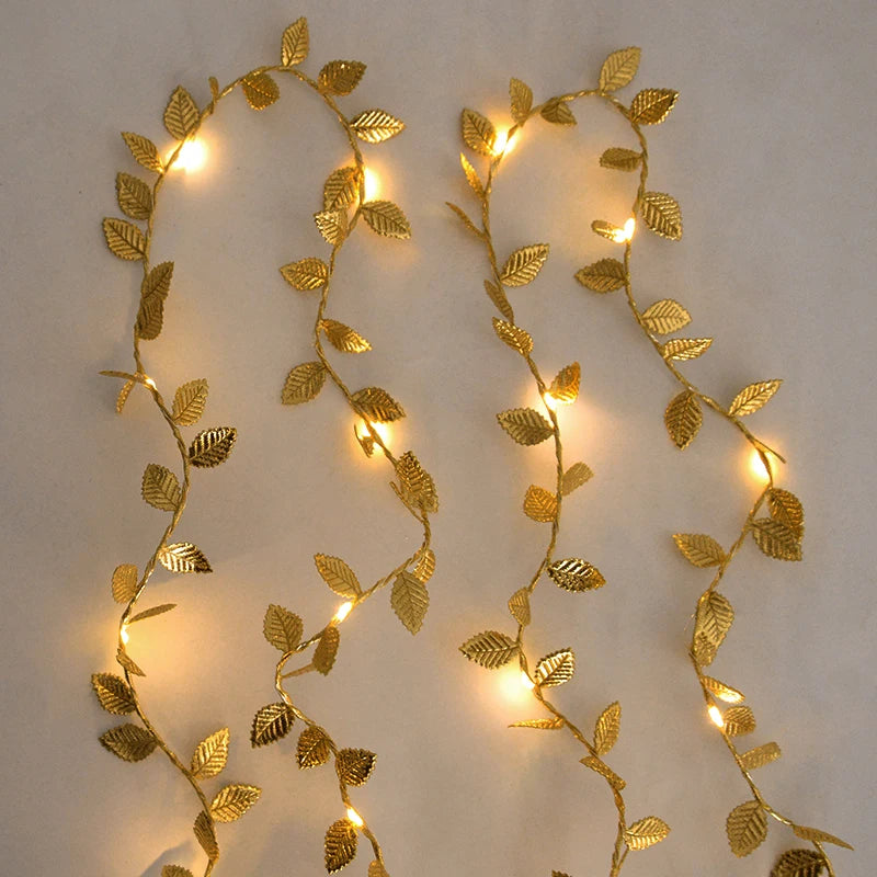 2M 20LED Gold Leaves Artificial Plant String Lights Christmas Birthday Party Home Garden Decoration