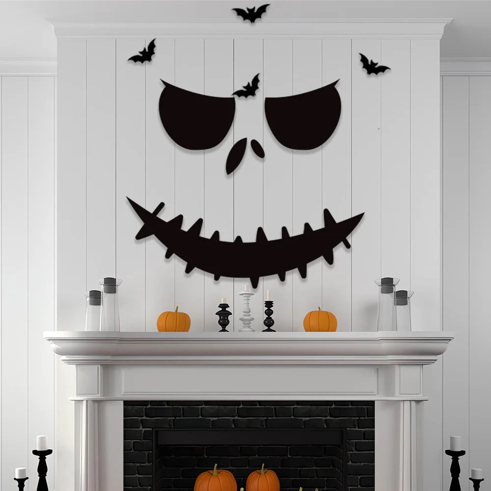 Black Halloween Home Decor Skeleton Hand Pumpkin Ghost Party Scar Mouth Wall Door Wall Sticker