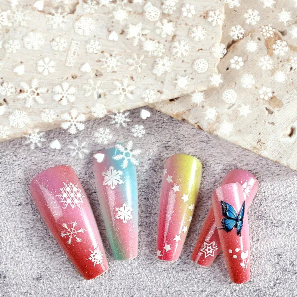 30 Sheets Christmas Nail Art Stickers Self Adhesive 3D White Snowflake Nail Decals Manicure Stickers