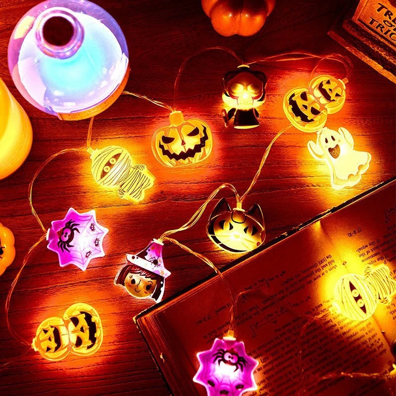 Halloween Party LED String Hanging Lights Pumpkin Ghost Spider Web Halloween Home Decoration Props