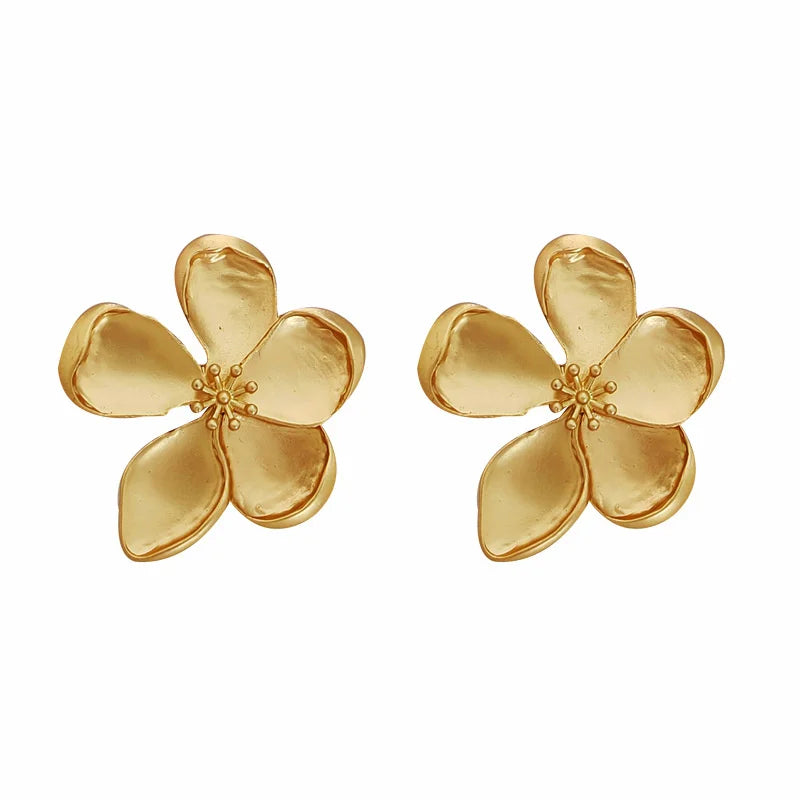 Vintage Fashion Gold Red Matte Texture Metal Flower Women Earrings Jewelry Gifts