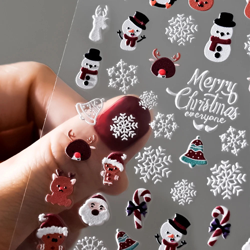 Christmas 8*10cm 5D Embossed Snowman Snowflakes Cartoon Santa Claus Elk Nail Art Stickers DIY Decal