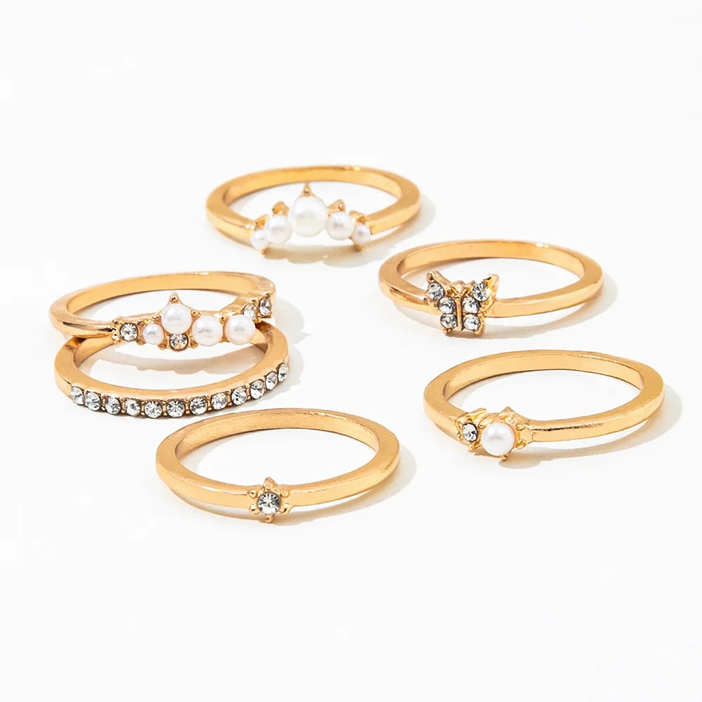 New Fashion Creative Geometric Leaf Wave Hollow Simple Gold Silver Women Rings Set Jewelry Gifts