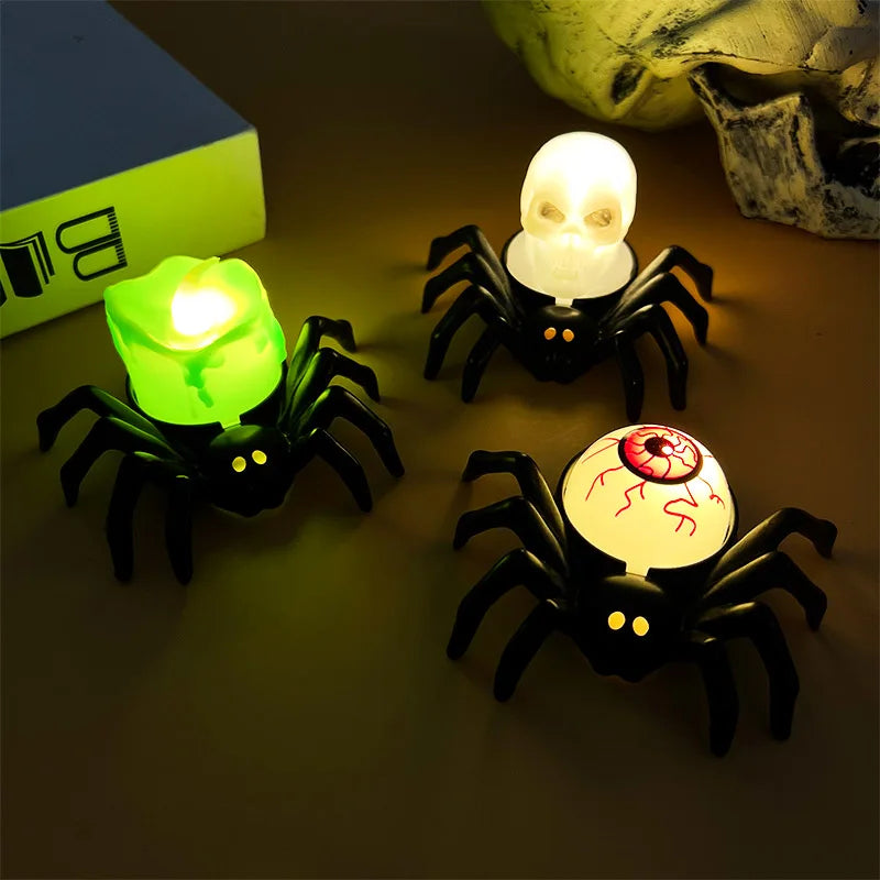 Halloween LED Candle Light Plastic Spider Skull Lamp Horror Props Home Bar Haunted House Party Decor