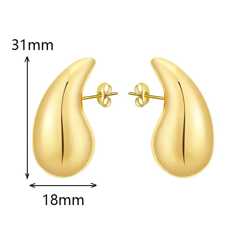 Vintage Fashion Metal Glossy Thick Chunky Teardrop Waterdrop Stud Gold Silver Women Earrings Gifts